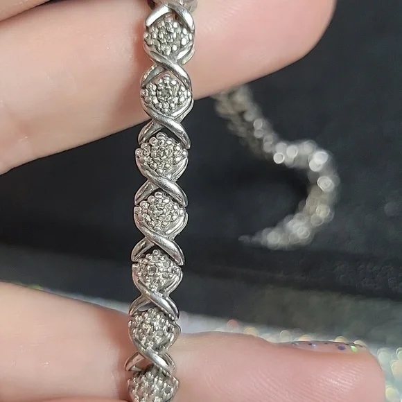 925 Sterling Silver Vintage Tennis Bracelet 44 Diamonds 8" Long - Picture 6 of 10